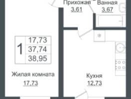 Продается 1-комнатная квартира ЖК Зеленый театр, литера 1, 38.95  м², 7581228 рублей