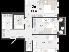 Продается 2-комнатная квартира ЖК Барса, 1В литер, 58.5  м², 16201575 рублей