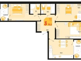Продается 3-комнатная квартира ЖК Первое место, квартал 1.2, литер 1, 75.2  м², 10422720 рублей