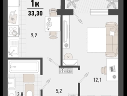 Продается 1-комнатная квартира ЖК Барса, 4В литер, 33.3  м², 10139850 рублей