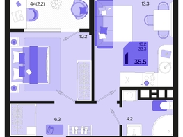 Продается 1-комнатная квартира ЖК Первое место, квартал 1.3, литер 2, 35.5  м², 5254000 рублей