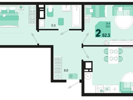 Продается 2-комнатная квартира ЖК Первое место, квартал 1.1, литер 2, 62.3  м², 8472800 рублей