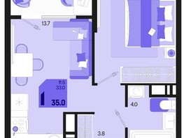 Продается 1-комнатная квартира ЖК Первое место, квартал 1.2, литер 1, 35  м², 5834500 рублей