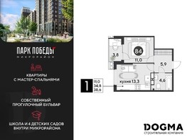 Продается 1-комнатная квартира ЖК Парк Победы 2, литера 6, 38.6  м², 5353820 рублей