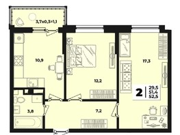 Продается 2-комнатная квартира ЖК Лето, литера 1/5, 52.5  м², 7679750 рублей