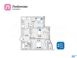 Продается 2-комнатная квартира ЖК Любимово, 16 квартал литер 2, 57  м², 7531870 рублей