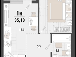 Продается 1-комнатная квартира ЖК Барса, 1В литер, 35.1  м², 11056500 рублей