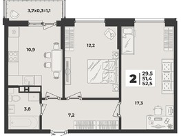 Продается 2-комнатная квартира ЖК Лето, литера 1/2, 52.5  м², 7837250 рублей