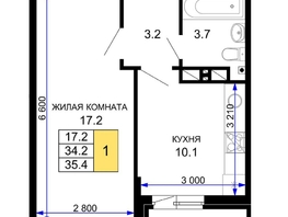 Продается 1-комнатная квартира ЖК Дыхание, литер 16, 36.6  м², 3600000 рублей