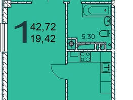 Продается 1-комнатная квартира ЖК Две реки, 43.22  м², 8082140 рублей