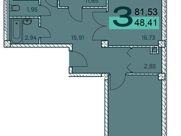 Продается 3-комнатная квартира ЖК Две реки, 83.35  м², 11752350 рублей