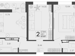 Продается 2-комнатная квартира ЖК Светский лес, литер 4, 55.59  м², 20568300 рублей