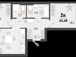 Продается 2-комнатная квартира ЖК Барса, 3В литер, 63.4  м², 17587160 рублей