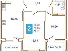 Продается 2-комнатная квартира ЖК Хорошая погода, литера 2, 66.35  м², 8360100 рублей