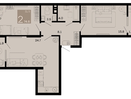 Продается 2-комнатная квартира ЖК Хозяин морей, литер 1, 74.6  м², 22753000 рублей