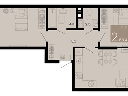 Продается 2-комнатная квартира ЖК Хозяин морей, литер 1, 68.4  м², 20998800 рублей