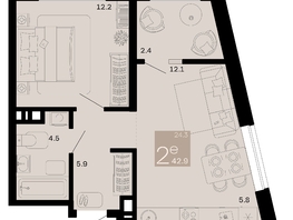 Продается 2-комнатная квартира ЖК Хозяин морей, литер 2, 42.9  м², 12938640 рублей