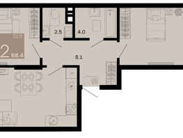 Продается 2-комнатная квартира ЖК Хозяин морей, литер 2, 68.4  м², 16894800 рублей