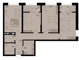 Продается 3-комнатная квартира ЖК Хозяин морей, литер 2, 85.4  м², 24936800 рублей