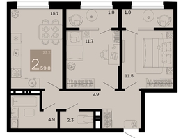 Продается 2-комнатная квартира ЖК Хозяин морей, литер 2, 59.8  м², 17820400 рублей