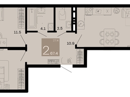 Продается 2-комнатная квартира ЖК Хозяин морей, литер 2, 67.4  м², 16647800 рублей