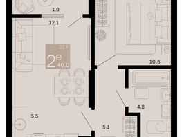 Продается 2-комнатная квартира ЖК Хозяин морей, литер 2, 40  м², 12880000 рублей