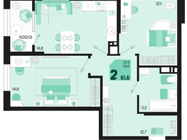 Продается 2-комнатная квартира ЖК Первое место, квартал 1.4, литер 1, 61.6  м², 9055200 рублей