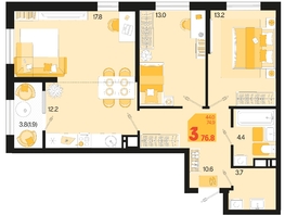 Продается 3-комнатная квартира ЖК Первое место, квартал 1.4, литер 1, 76.8  м², 10752000 рублей