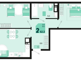 Продается 2-комнатная квартира ЖК Первое место, квартал 1.4, литер 2, 62.3  м², 9968000 рублей