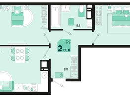 Продается 2-комнатная квартира ЖК Первое место, квартал 1.4, литер 2, 60  м², 7680000 рублей