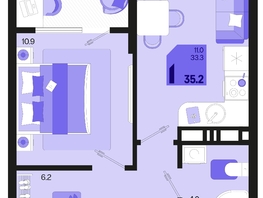 Продается 1-комнатная квартира ЖК Первое место, квартал 1.4, литер 2, 35.2  м², 5139200 рублей