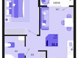 Продается 1-комнатная квартира ЖК Первое место, квартал 1.4, литер 2, 36.3  м², 5808000 рублей