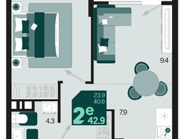 Продается 2-комнатная квартира ЖК Первое место, квартал 1.5, литер 1, 42.9  м², 7293000 рублей