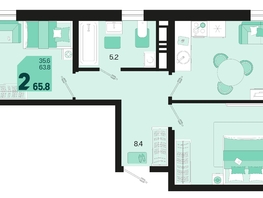 Продается 2-комнатная квартира ЖК Первое место, квартал 1.5, литер 1, 65.8  м², 9080400 рублей