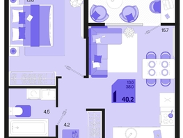 Продается 1-комнатная квартира ЖК Первое место, квартал 1.5, литер 1, 40.2  м², 6030000 рублей