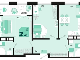 Продается 2-комнатная квартира ЖК Первое место, квартал 1.5, литер 1, 60.1  м², 9916500 рублей