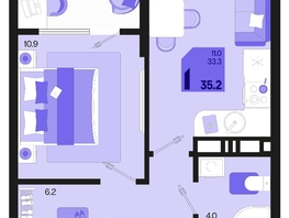 Продается 1-комнатная квартира ЖК Первое место, квартал 1.5, литер 1, 35.2  м², 5385600 рублей