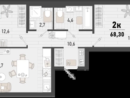 Продается 2-комнатная квартира ЖК Барса, 3В литер, 68.3  м², 18263420 рублей