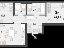 Продается 2-комнатная квартира ЖК Барса, 3В литер, 64.8  м², 17651520 рублей