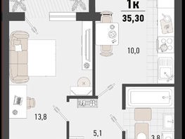 Продается 1-комнатная квартира ЖК Барса, 3В литер, 35.3  м², 10710020 рублей