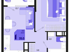 Продается 1-комнатная квартира ЖК Первое место, квартал 1.3, литер 1, 35  м², 5950000 рублей