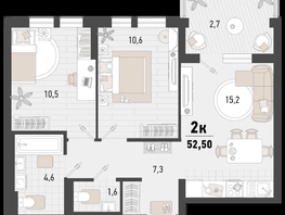 Продается 2-комнатная квартира ЖК Барса, 3В литер, 52.5  м², 15088500 рублей