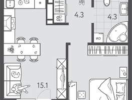 Продается 1-комнатная квартира ЖК Все Свои VIP, литера 3, 37.9  м², 9664500 рублей