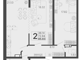 Продается 2-комнатная квартира ЖК Светский лес, литер 3, 79.29  м², 36869850 рублей