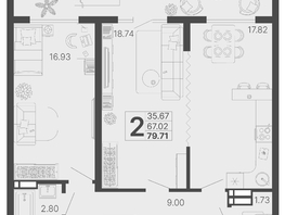 Продается 2-комнатная квартира ЖК Светский лес, литер 3, 73.37  м², 34300475 рублей