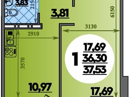 Продается 1-комнатная квартира ЖК Южная долина, литера 1, 37.53  м², 4065710 рублей