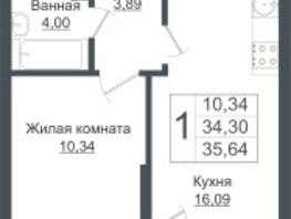 Продается 1-комнатная квартира ЖК Зеленый театр, литера 1, 36.92  м², 7326718 рублей