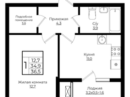 Продается 1-комнатная квартира ЖК Клубный квартал Европа 6, литера 7, 36.5  м², 7327740 рублей