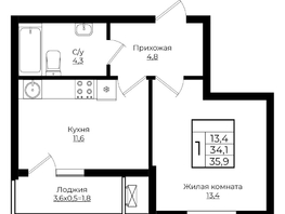 Продается 1-комнатная квартира ЖК Клубный квартал Европа 6, литера 7, 35.9  м², 7212310 рублей