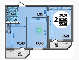 Продается 2-комнатная квартира ЖК Восточный, литера 16, 55  м², 6950000 рублей